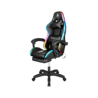 Kruger&Matz KM0790 Herní židle s podnožkou a LED RGB podsvícením, 7bodová masáž, černá