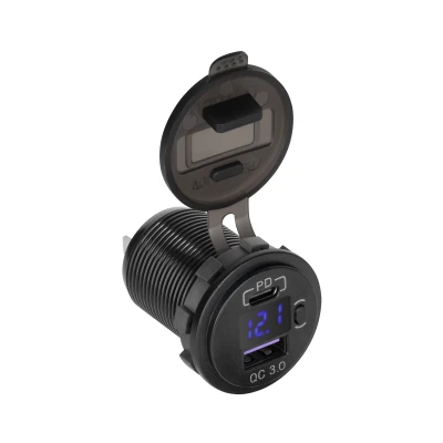Peiying Autonabíječka USB + USB-C 48W s Quick Charge 3.0 a měřičem napětí