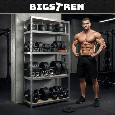 Bigstren 27509 Kovový skladovací regál, 5 polic, 180 x 100 x 60 cm, 1000 kg, stříbrný