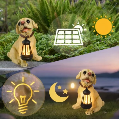 RealG RC-K-2172 Solární zahradní LED lampička IP44, dekorace pes s lucernou