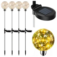 RealG RC-K-2188 Solární zahradní LED lampy, koule, zapichovací, voděodolné, 4 ks