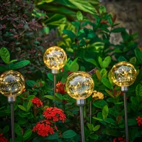 RealG RC-K-2188 Solární zahradní LED lampy, koule, zapichovací, voděodolné, 4 ks