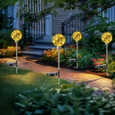 RealG RC-K-2188 Solární zahradní LED lampy, koule, zapichovací, voděodolné, 4 ks