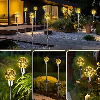RealG RC-K-2188 Solární zahradní LED lampy, koule, zapichovací, voděodolné, 4 ks