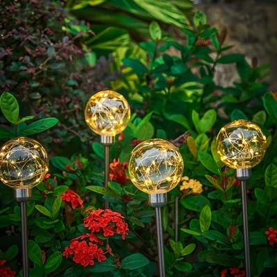 RealG RC-K-2188 Solární zahradní LED lampy, koule, zapichovací, voděodolné, 4 ks