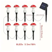 RealG RC-K-2176 Solární zahradní LED lampičky 5,5 m, IP44, muchomůrky, 8 ks
