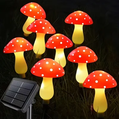 RealG RC-K-2176 Solární zahradní LED lampičky 5,5 m, IP44, muchomůrky, 8 ks