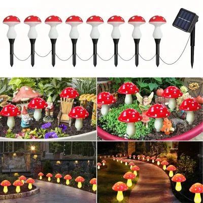 RealG RC-K-2176 Solární zahradní LED lampičky 5,5 m, IP44, muchomůrky, 8 ks