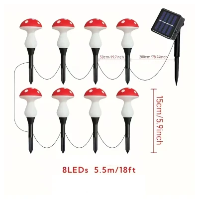 RealG RC-K-2176 Solární zahradní LED lampičky 5,5 m, IP44, muchomůrky, 8 ks