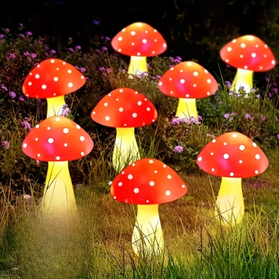RealG RC-K-2176 Solární zahradní LED lampičky 5,5 m, IP44, muchomůrky, 8 ks