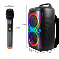 Verk 06401 Prenosný LED reproduktor s Bluetooth, USB / FM rádio / AUX / karaoke, 2 mikrofóny – batoh