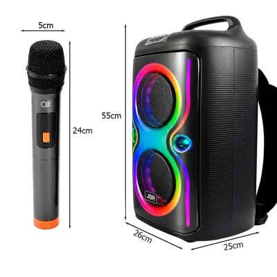 Verk 06401 Prenosný LED reproduktor s Bluetooth, USB / FM rádio / AUX / karaoke, 2 mikrofóny – batoh