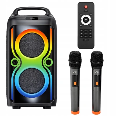 Verk 06401 Prenosný LED reproduktor s Bluetooth, USB / FM rádio / AUX / karaoke, 2 mikrofóny – batoh