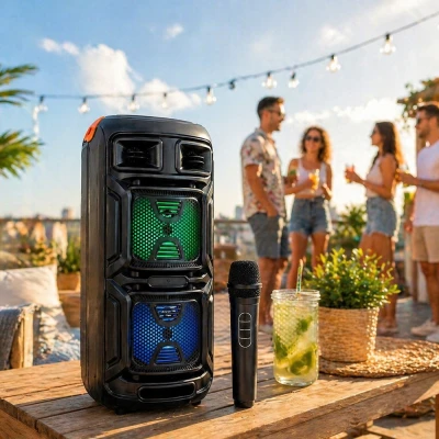 Verk 06402 Bezdrátový Bluetooth reproduktor - přenosný, USB, FM rádio, AUX, karaoke