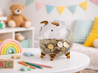Verk 27693 Skleněná pokladnička prasátko s hnědými detaily