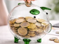 Verk 27693 Skleněná pokladnička prasátko se zelenými detaily