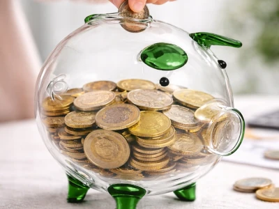 Verk 27693 Skleněná pokladnička prasátko se zelenými detaily