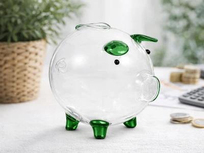 Verk 27693 Skleněná pokladnička prasátko se zelenými detaily