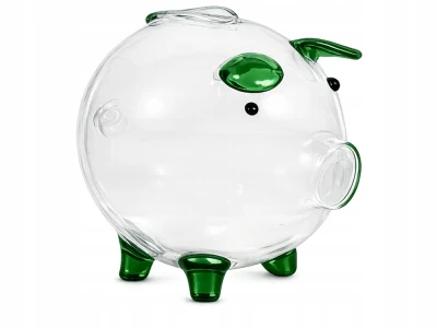 Verk 27693 Skleněná pokladnička prasátko se zelenými detaily
