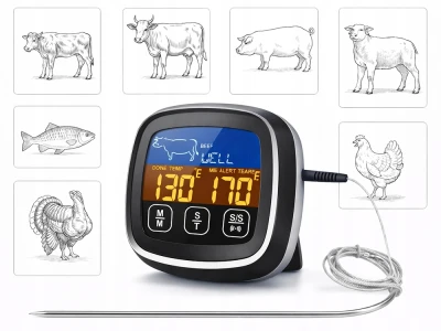 Verk 09243 Teploměr do masa digitální s externí sondou a LCD displejem, černý