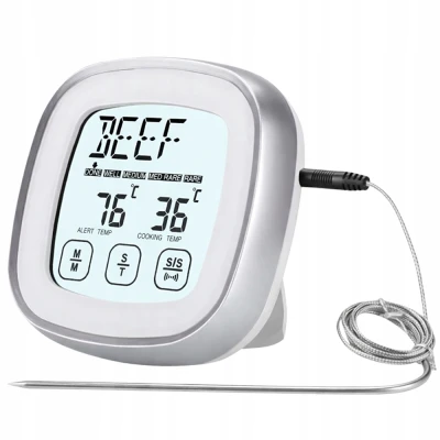 Verk 09242 Teploměr do masa digitální s externí sondou a LCD displejem, stříbrný