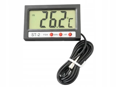 Verk 09233 Digitální teploměr ST-2 s externí sondou 100 cm, LCD displej, černý