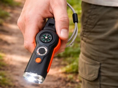 Verk 09228 Multifunkční outdoorová píšťalka s kompasem, LED svítilnou 7 v 1