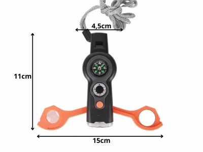 Verk 09228 Multifunkční outdoorová píšťalka s kompasem, LED svítilnou 7 v 1
