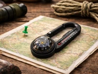 Verk 09226 Turistický kompas s karabínou a teplomerom, čierny