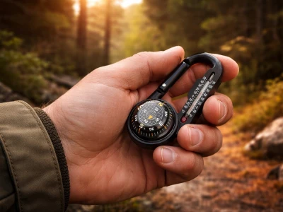 Verk 09226 Turistický kompas s karabínou a teplomerom, čierny