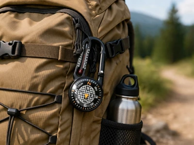 Verk 09226 Turistický kompas s karabínou a teplomerom, čierny