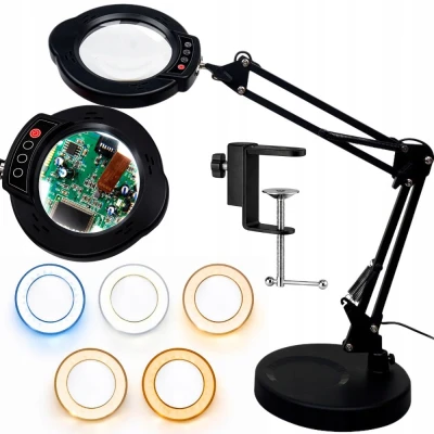 Verk 09220 LED stolní lupa s držákem na stůl, 5 barev světla, 12 W, USB napájení