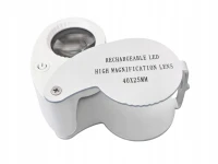 Verk 09214 Skladacie vreckové klenotnícke zväčšovacie sklo, 40-násobné zväčšenie, 25 mm, 9 LED diód