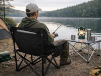 Verk 14646 Skládací rybářské, kempingové křeslo s kapsou, černé