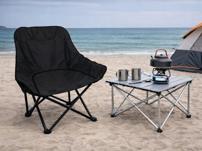 Verk 14646 Skládací rybářské, kempingové křeslo s kapsou, černé