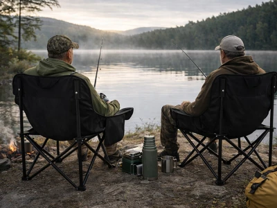 Verk 14646 Skládací rybářské, kempingové křeslo s kapsou, černé