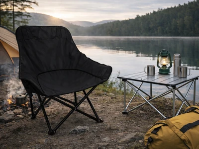 Verk 14646 Skládací rybářské, kempingové křeslo s kapsou, černé