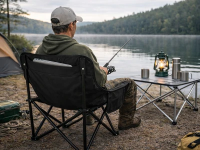 Verk 14646 Skládací rybářské, kempingové křeslo s kapsou, černé