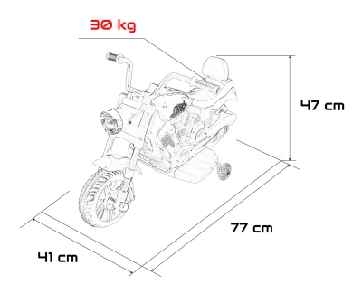Ramiz PA.XMX-659.NIE Dětská elektrická motorka 30 W, 6V4.5Ah, LED světlo, melodie, boční kolečka, modrá