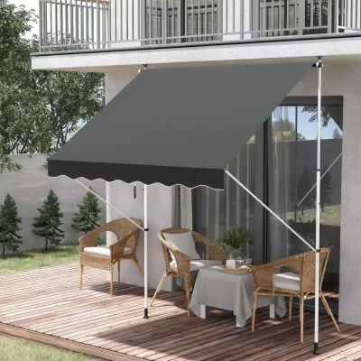 MultiGarden AW-016 Prívesná markíza s ručnou kľukou, výškovo nastaviteľná 300 × 200 cm, sivá