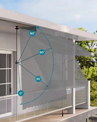 MultiGarden AW-016 Prívesná markíza s ručnou kľukou, výškovo nastaviteľná 300 × 200 cm, sivá