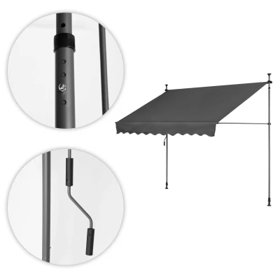 MultiGarden AW-016 Prívesná markíza s ručnou kľukou, výškovo nastaviteľná 300 × 200 cm, sivá