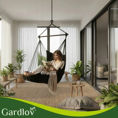 Gardlov 27390 Brazílska závesná hojdacie kreslo s vankúšmi 220 x 100 cm, čierne