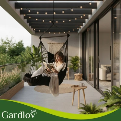 Gardlov 27390 Brazílska závesná hojdacie kreslo s vankúšmi 220 x 100 cm, čierne
