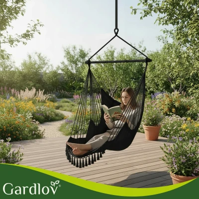 Gardlov 27390 Brazílska závesná hojdacie kreslo s vankúšmi 220 x 100 cm, čierne