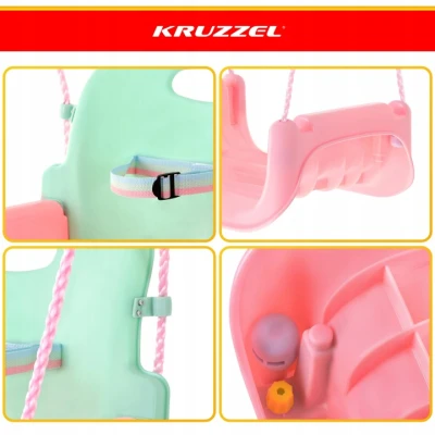 Kruzzel 27356 Detská hojdačka do 30 kg, 3 v 1, zelená a ružová