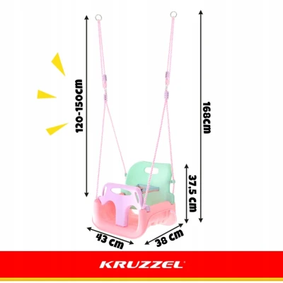 Kruzzel 27356 Detská hojdačka do 30 kg, 3 v 1, zelená a ružová