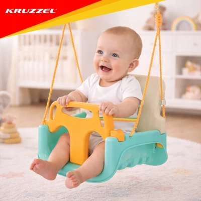 Kruzzel 27359 Dětská houpačka do 30 kg, 3 v 1, zeleno-béžová