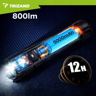 Trizand 26950 Taktická LED svítilna, 800 lm, USB-C, zoom, baterie 5000 mAh