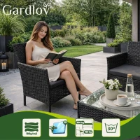 Gardlov 26908 Záhradný nábytok - pohovka, 2 kreslá, sklenený stôl, čierny ratan